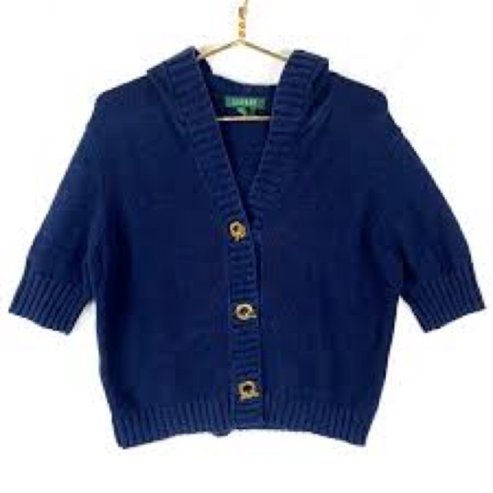 Ralph Lauren Blue Cardigan Sweater with Hood